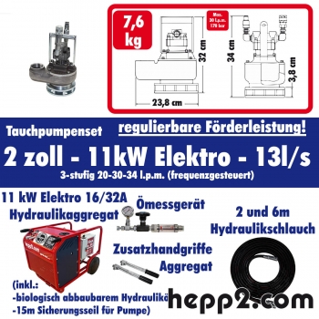 Set inkl. Tauchpumpe 2 zoll inkl. 11 kW Elektro - 16/32A - 20-30-34 lpm(Pumpleistung ca.:13l/s) (H0403-Paket-SW2NPT-11 kW Elektro - 20-30-34)-TOP