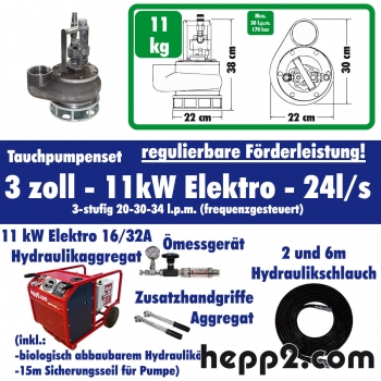 Set inkl. Tauchpumpe 3 zoll inkl. 11 kW Elektro - 16/32A - 20-30-34 lpm(Pumpleistung ca.:24l/s) (H0403-Paket-SW3NPT-11 kW Elektro - 20-30-34)-TOP