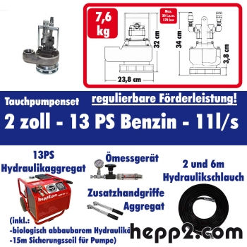 Set inkl. Tauchpumpe 2 zoll inkl. 13 PS Honda(Pumpleistung ca.:11l/s) (H0403-Paket-SW2NPT-13 PS Honda)-TOP