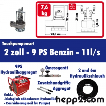 Set inkl. Tauchpumpe 2 zoll inkl. 9 PS Honda(Pumpleistung ca.:11l/s) (H0403-Paket-SW2NPT-9 PS Honda)-TOP