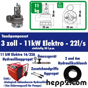 Set inkl. Tauchpumpe 3 zoll inkl. 11 kW Elektro -16/32A - 30 lpm(Pumpleistung ca.:22l/s) (H0403-Paket-SW3NPT-11 kW Elektro - 30 lpm)-TOP