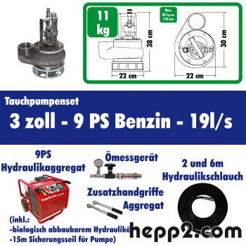 Set inkl. Tauchpumpe 3 zoll inkl. 9 PS Honda(Pumpleistung ca.:19l/s) (H0403-Paket-SW3NPT-9 PS Honda)-TOP